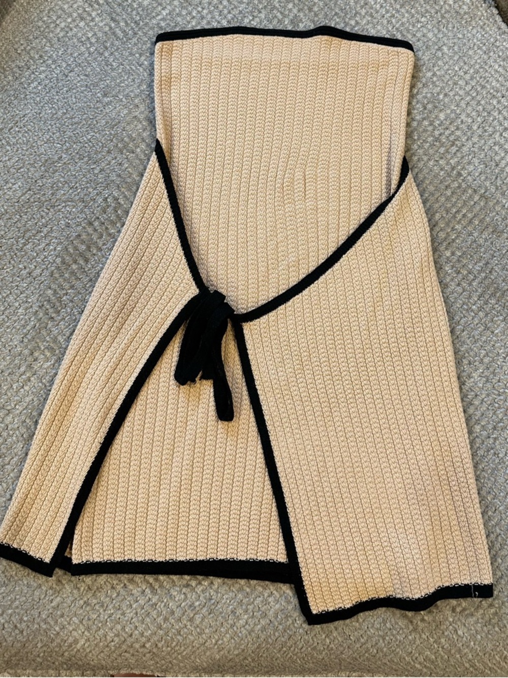 Beige Knit Wrap Skirt with Black Trim